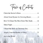 Table of contents showing the different hymns covered in Great Hymns for Growing Hearts - Christmas Edition.