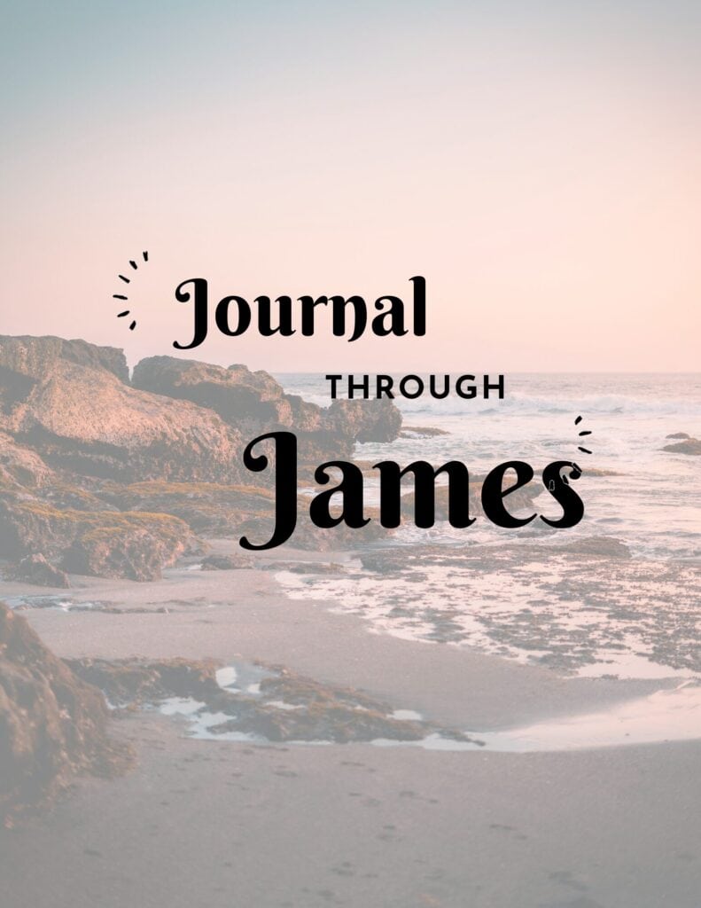Journal Through James cover image. It shows the title over the top of a beach scene with waves coming up against rocks.